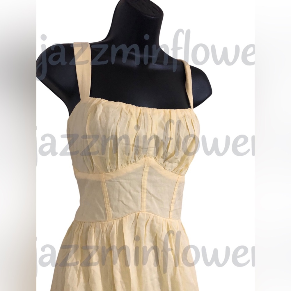 Trixxi butter yellow open tie back embroidered hem fit & flare dress size M new - Picture 14 of 17
